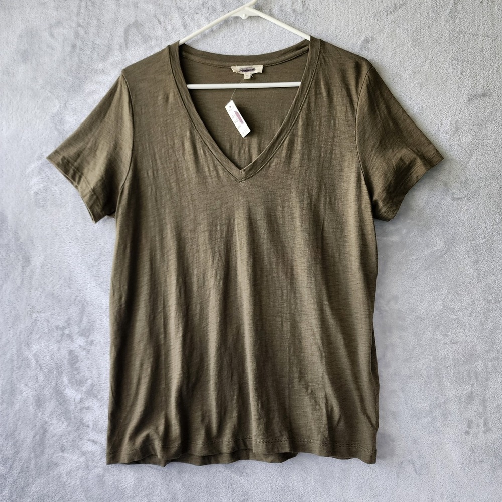 Madewell Tee Shirt Womens Size XL Easy Soft Slub Cotton V-Neck Olive Drab Green
